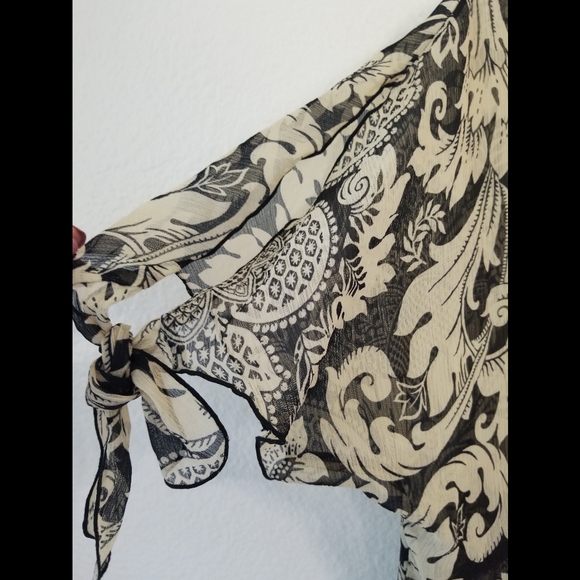 Anna Sui Target Black Floral Print Low V Neck Sheer Top Large - Picture 4 of 7